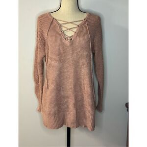 American Eagle large pink tie front knit blouse sweater top